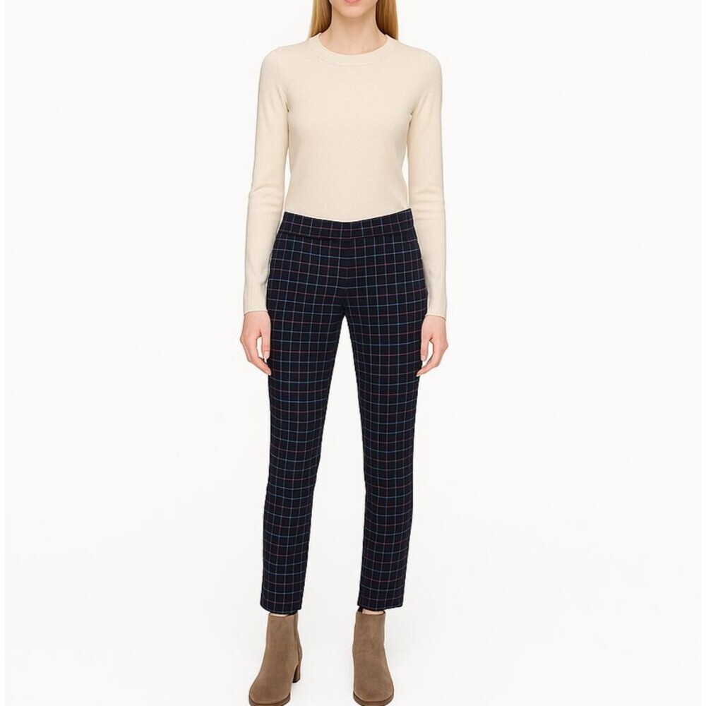 J. Jill Navy Plaid Ankle Pants with Subtle Red & Blue Windowpane